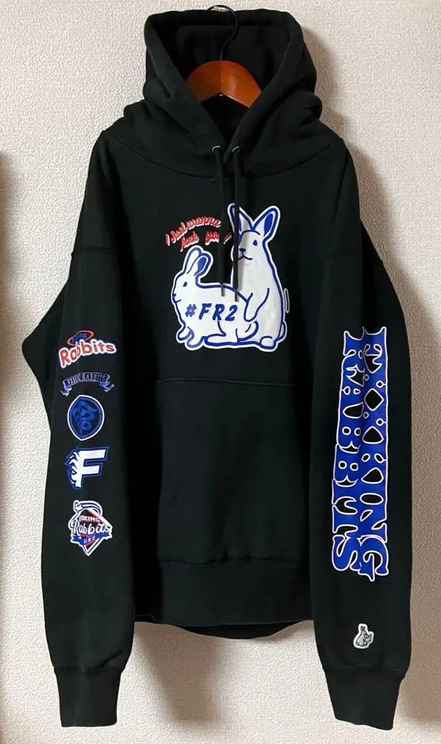 【人気即完売モデル】FR2 ブラック パーカー M うさぎロゴ 厚手