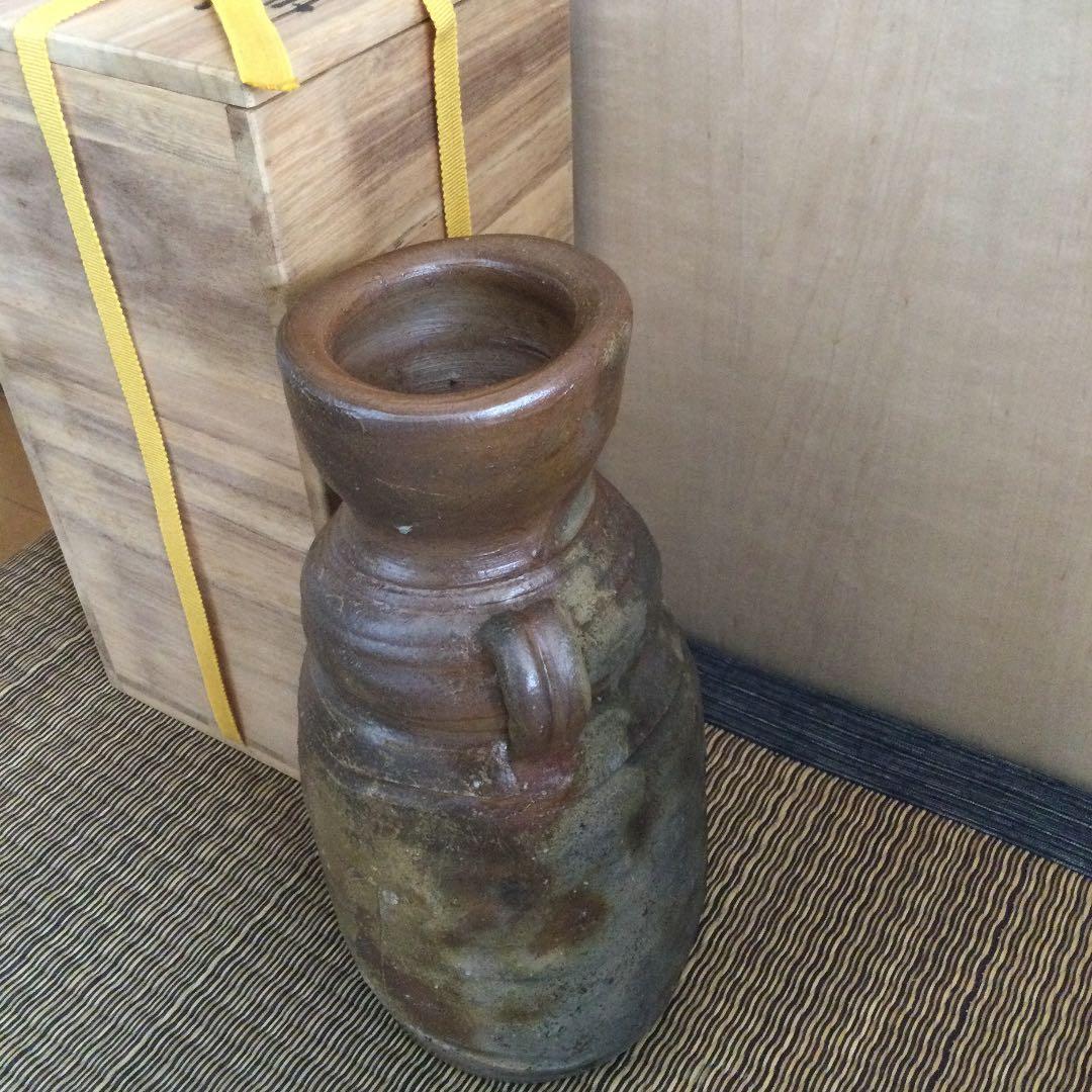 13・新品未使用　備前焼 乗松俊行　花瓶　国指定伝統工芸士　共箱あり　陶歴あり
