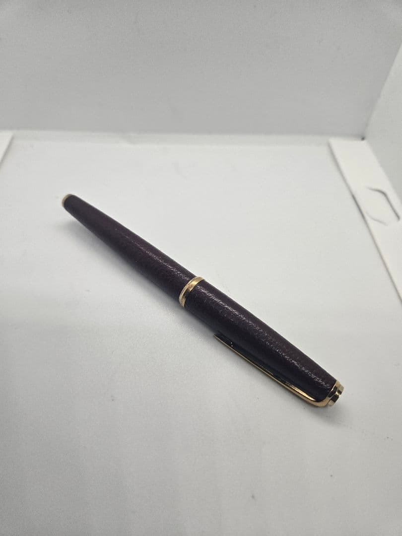 ​【希少】プラチナ万年筆 18K レザー貼り 臙脂（エンジ）色 細軟字