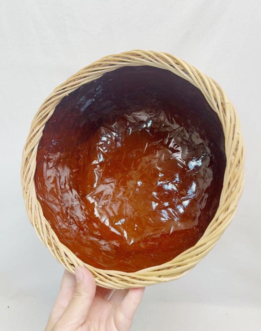 未使用 茶道具 島田竹宝斎作 又妙斎好写 唐筆篭炭斗 炭取 炭斗籠 竹細工 紙箱