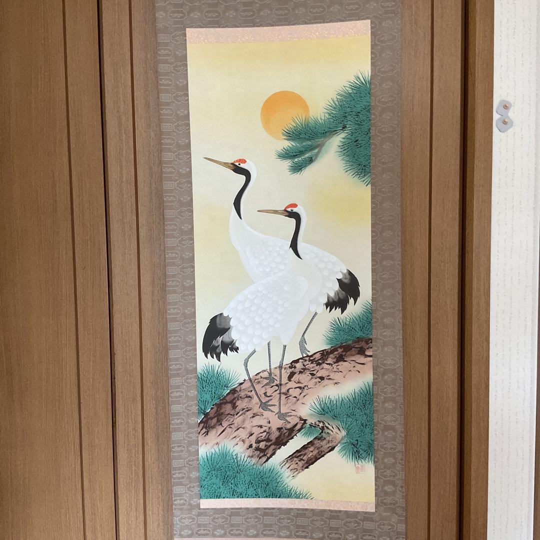 玉 泉 筆 絹本彩色画 タイトル 【 松 上 鶴 図 】 共箱