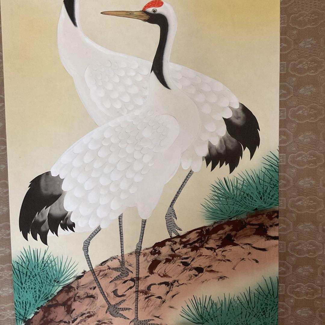 玉 泉 筆 絹本彩色画 タイトル 【 松 上 鶴 図 】 共箱