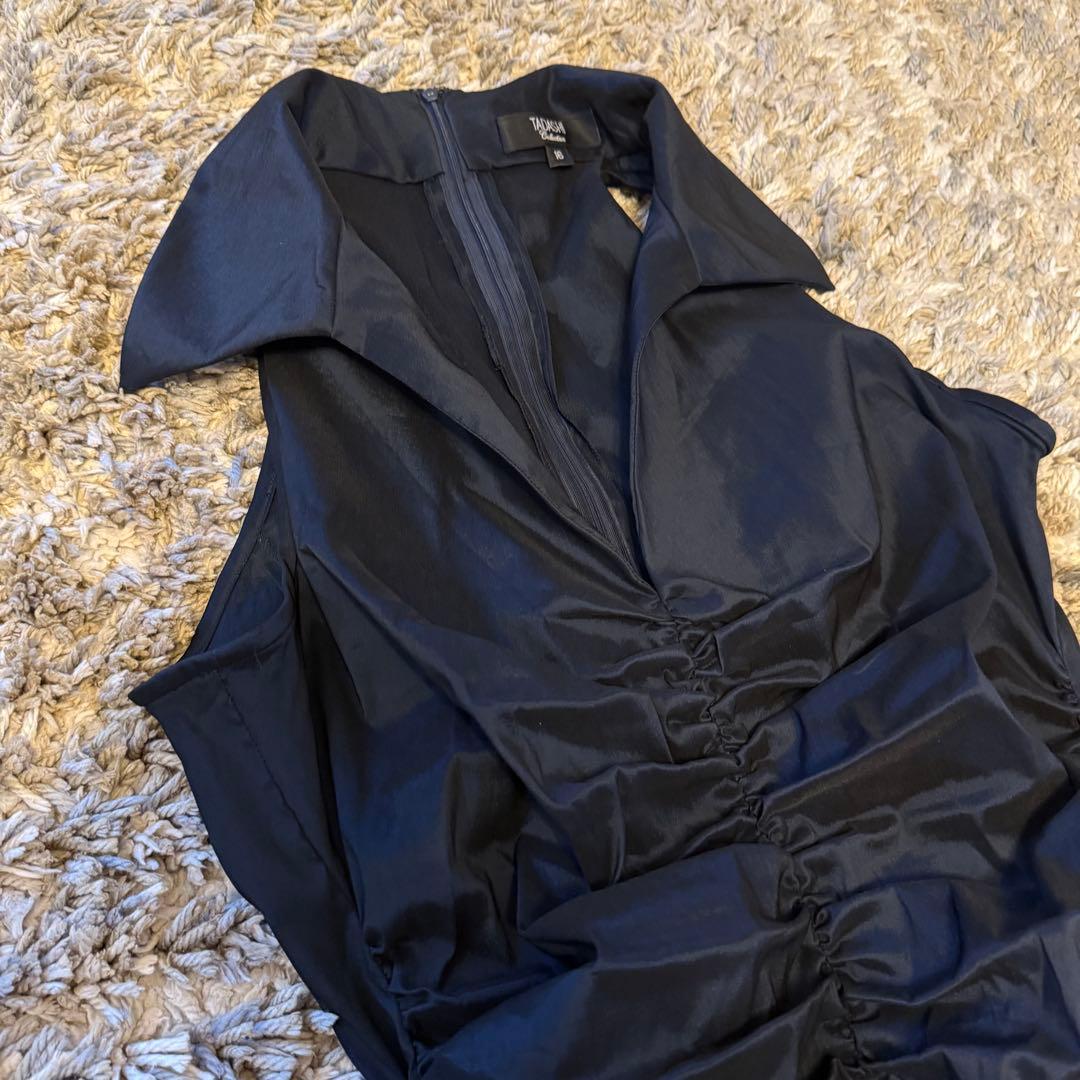 【TADASHI collection】黒の襟付きフレアパーティードレス