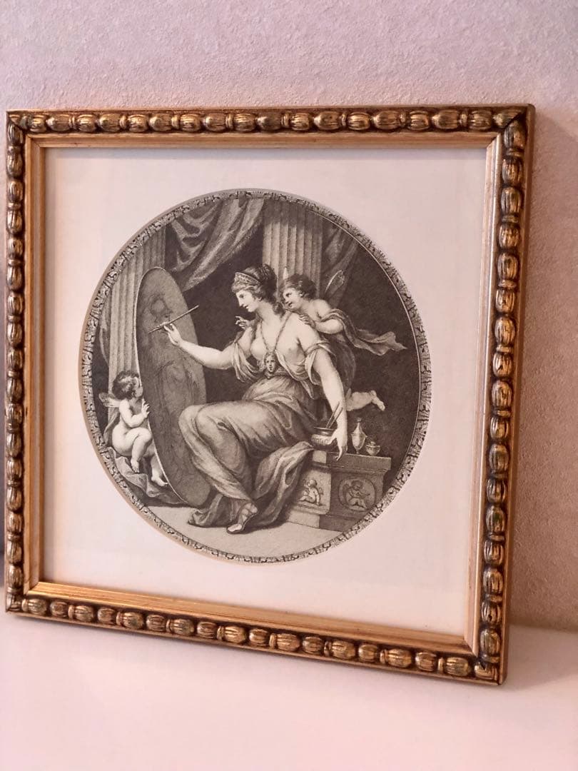 イタリア製・木製額装付きプリント画　新品未使用品　アンティーク仕上げ