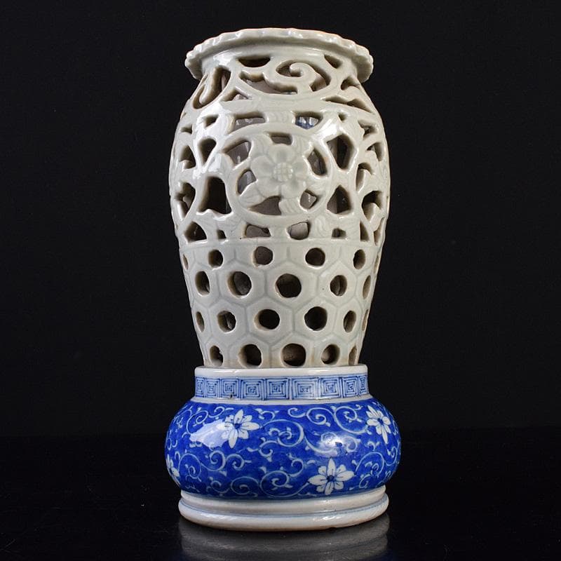 瀬戸焼　古瀬戸　大日本宇兵製　染付　透かし花入　M　R7763