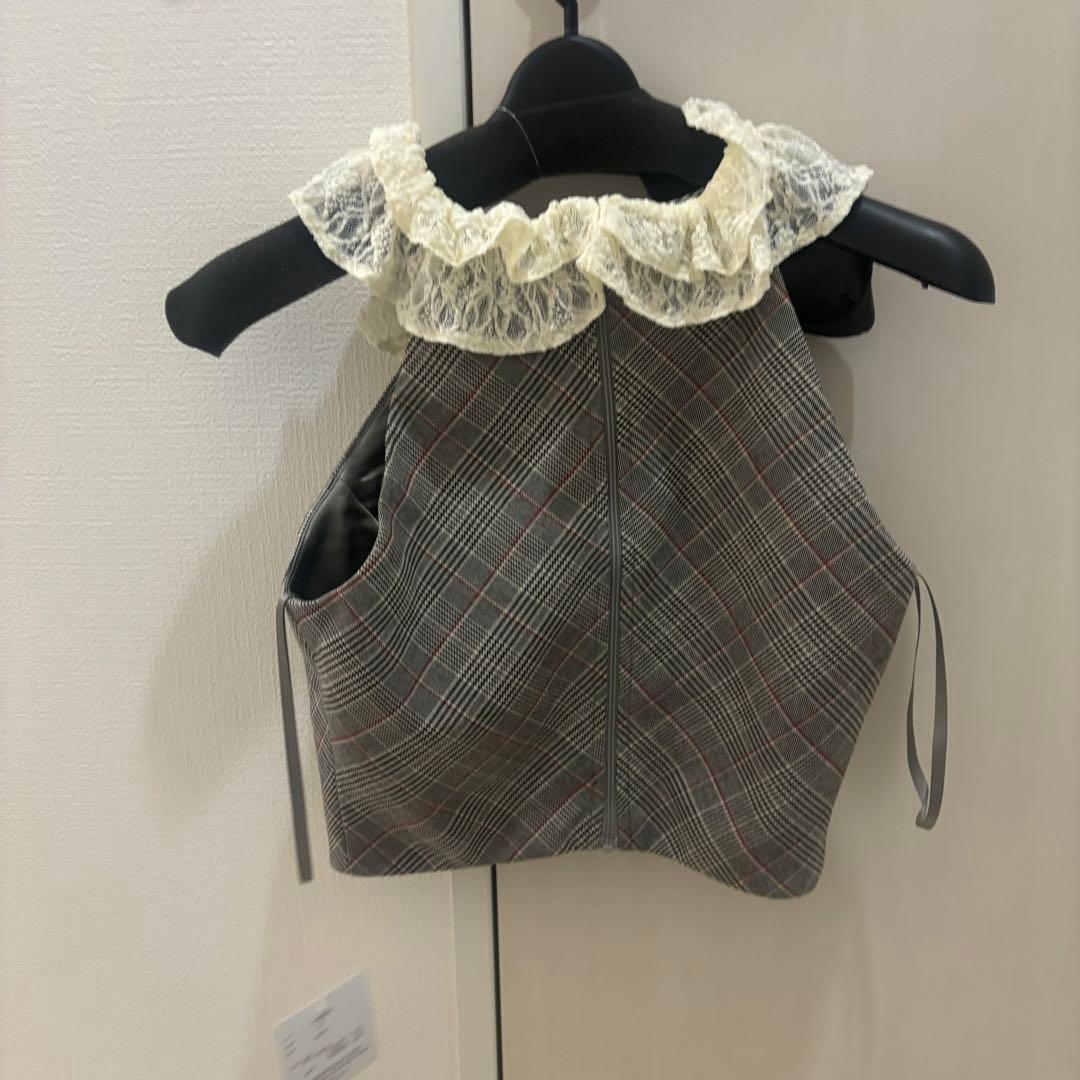 sugar ローブドフルール　チェック柄ミニドレス Sサイズ グレー