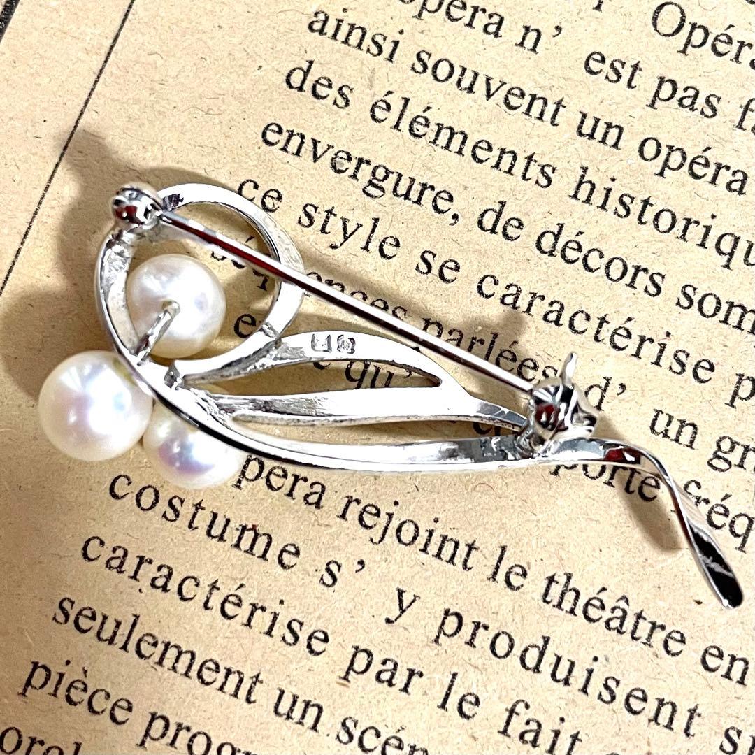 ミキモト パール 3連 シルバー ブローチ MIKIMOTO