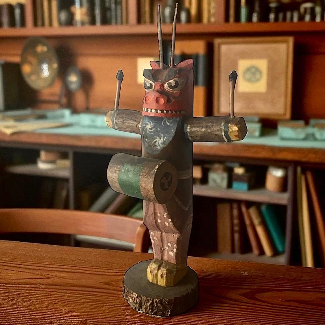 廃絶品 埼玉県飯能市 郷土玩具 大河原宏彰 丸木彫人形《獅子舞》 ×2 美楽堂