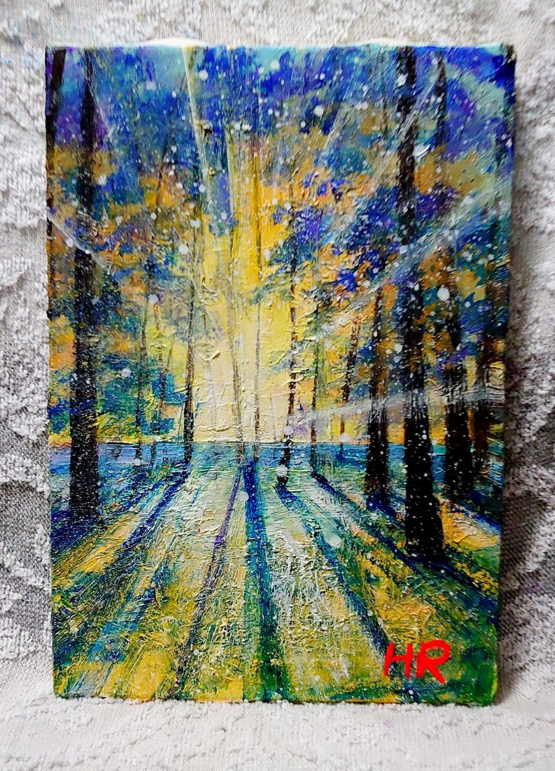 油絵 絵画【冬の朝日】