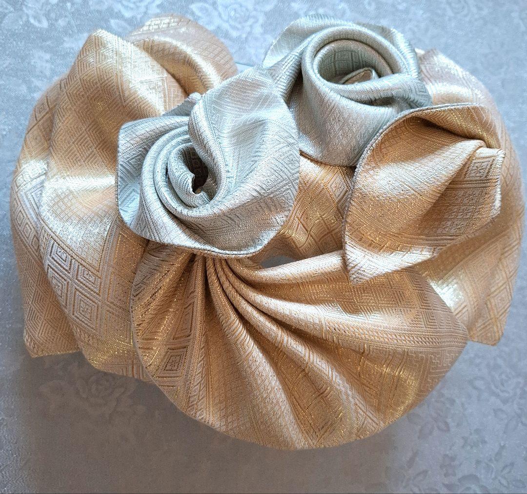 【K753】七五三 七歳　 時短！ 二部式作り帯 3ローズ♪金&銀　化繊