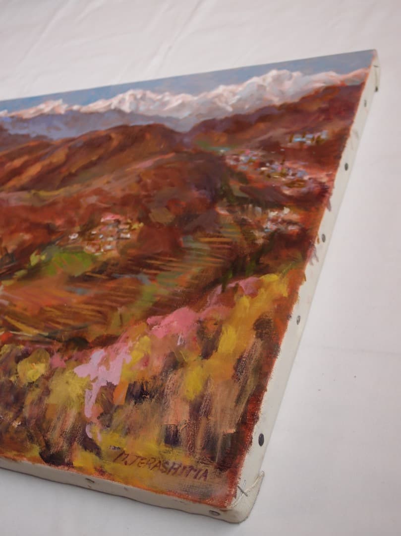 額装油絵「秋深し」寺島正人 作／荒安の里山風景／個展　F8