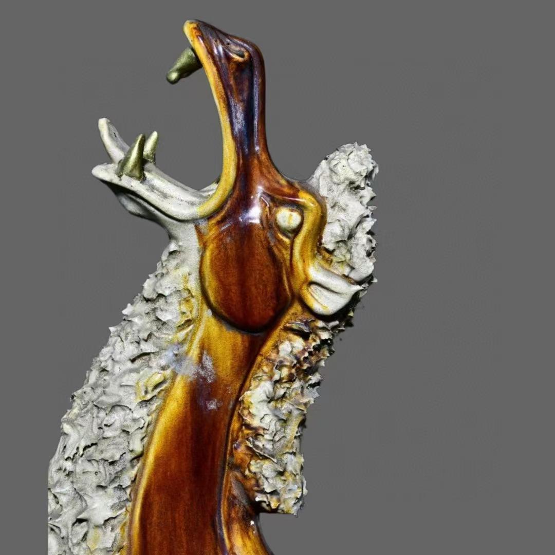 中国古美術・旧蔵の三彩陶器、静かに立つ嘶く駱駝の上の仕女俑・55x65cm・賞物