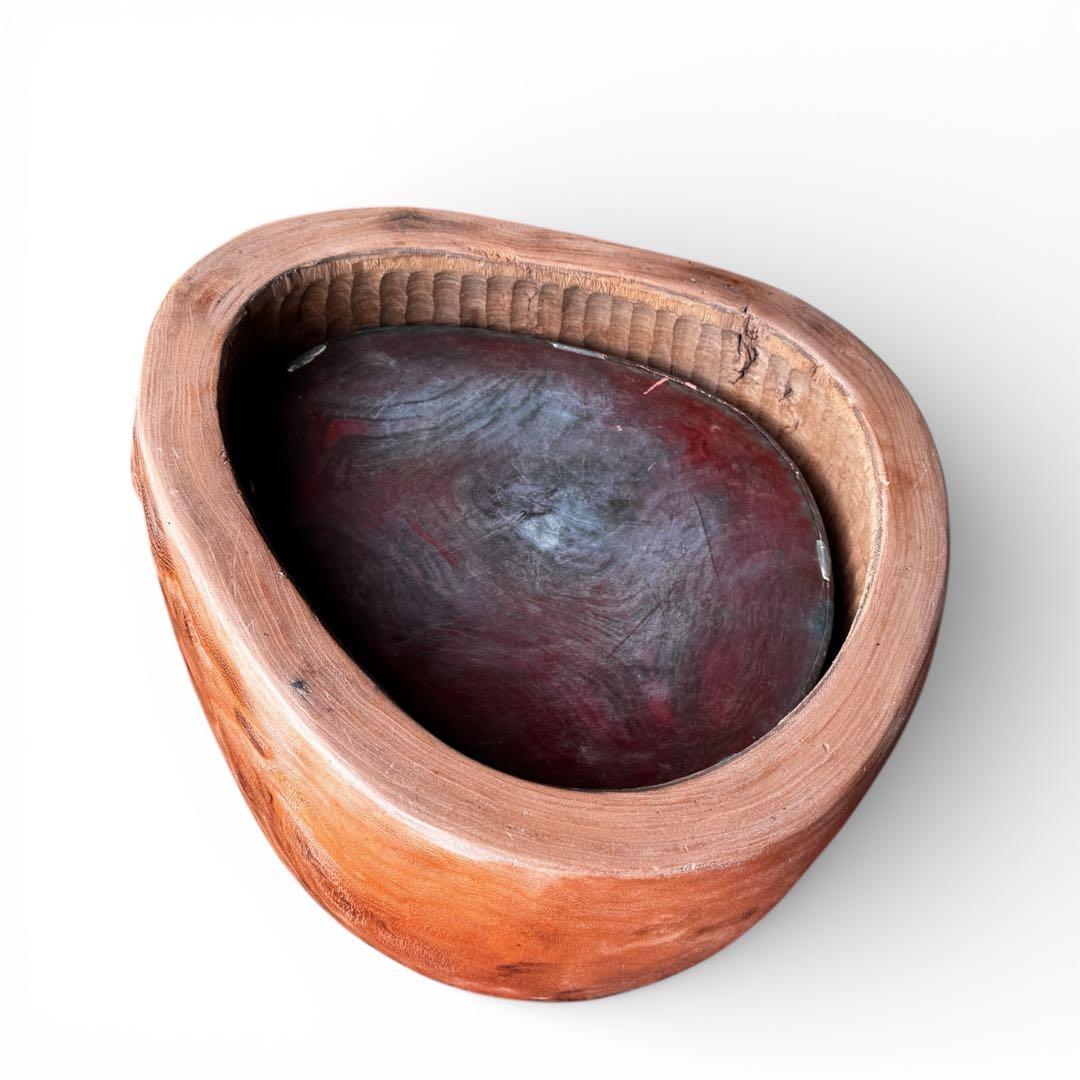 《美しい木肌》希少 美品 桐丸太 切り株 くり抜き火鉢 銅板落とし