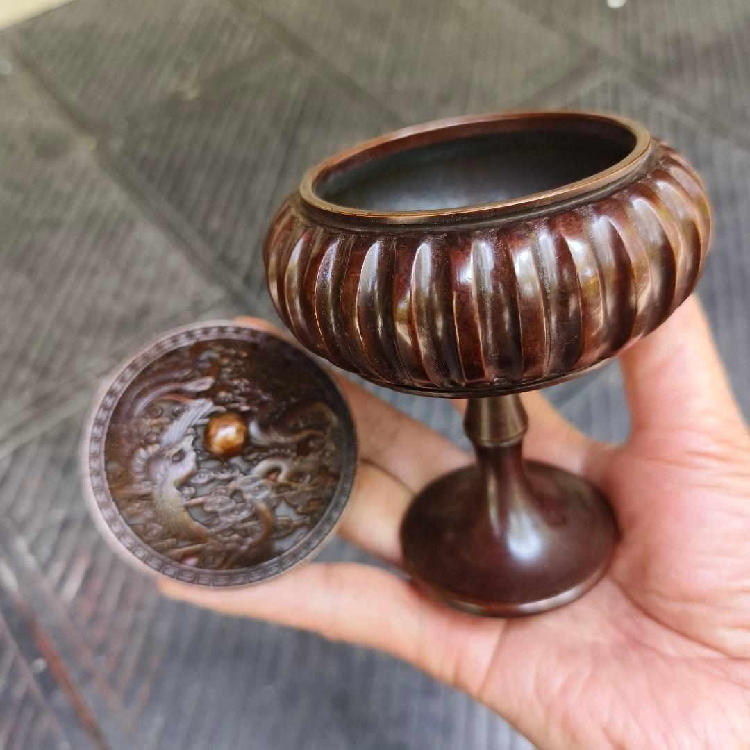 銅器 香炉 南瓜高脚盤香炉 傅山炉 応接間 茶室香薫炉 香道具 装飾品工芸品置物