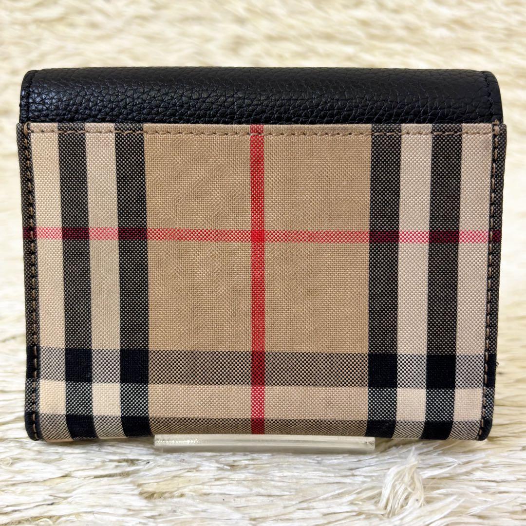【極美品】バーバリー 三つ折り財布 アイコンストライプ ブラック ベージュ