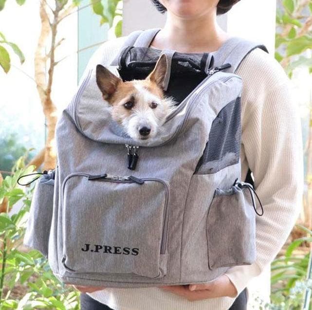 １度のみ使用・美品・J.PRESSのペットキャリー・底板付きリュック・グレー