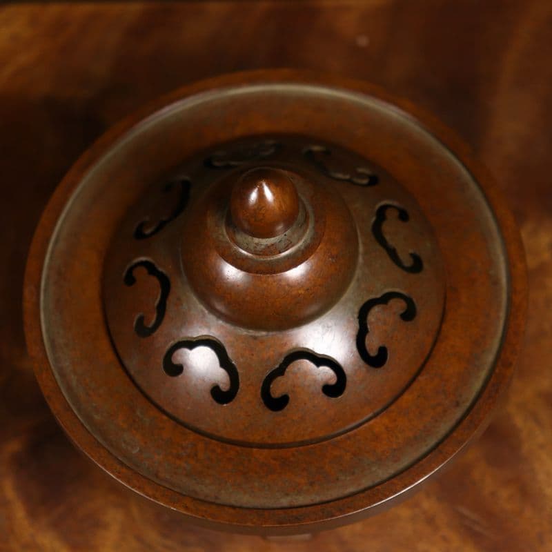 銅製 蘇工如意三足炉 盤香炉 檀香炉 茶道具 香道具 装飾品 工芸品 置物