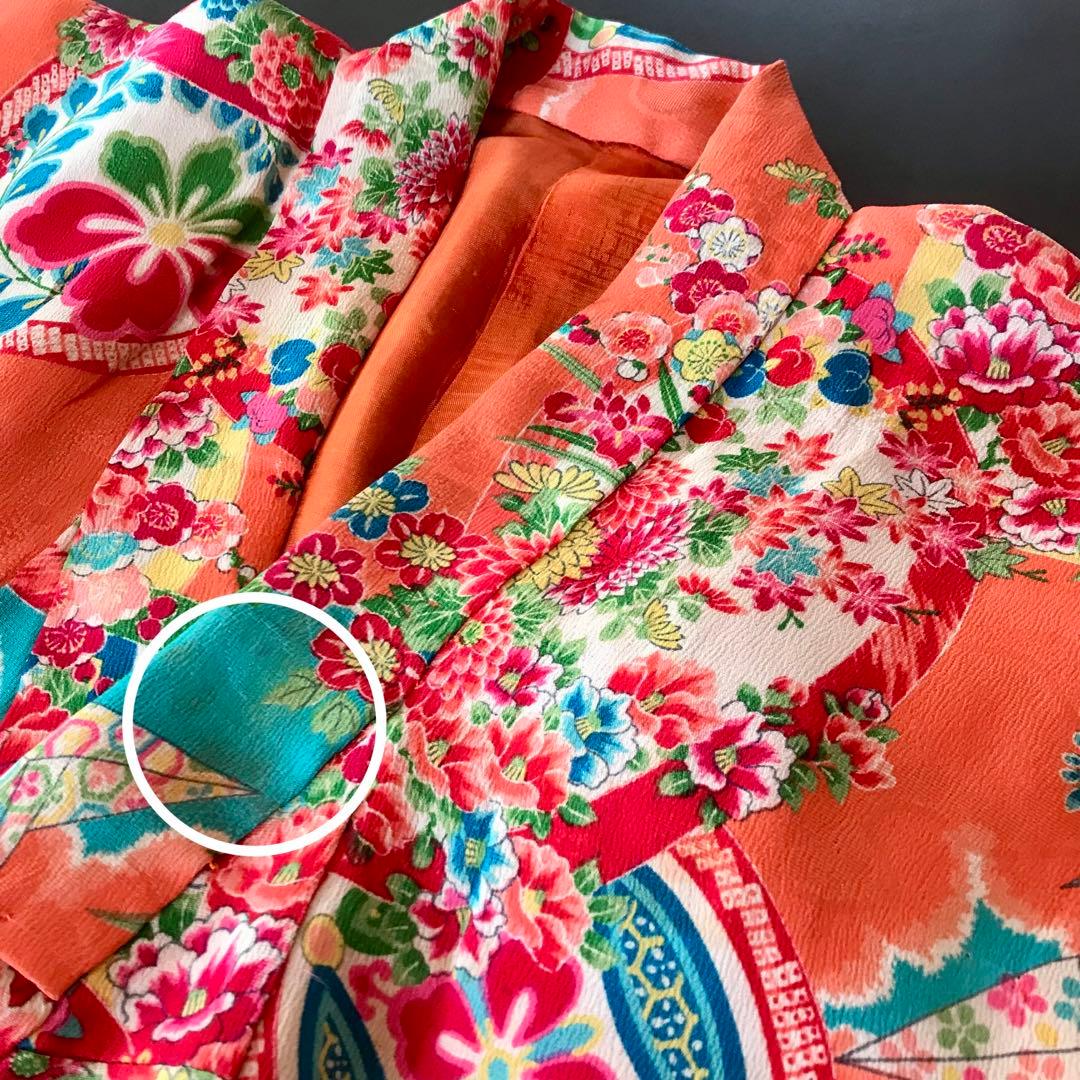 正絹 アンティーク着物 女の子 七五三 ◇花丸 折鶴 古典柄