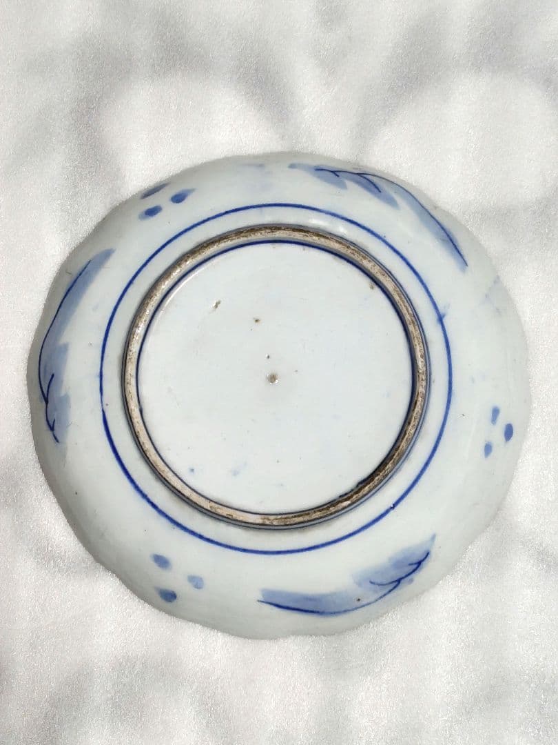 古伊万里　青磁　中皿　皿　染付　山水文　金彩　輪花　3客セット