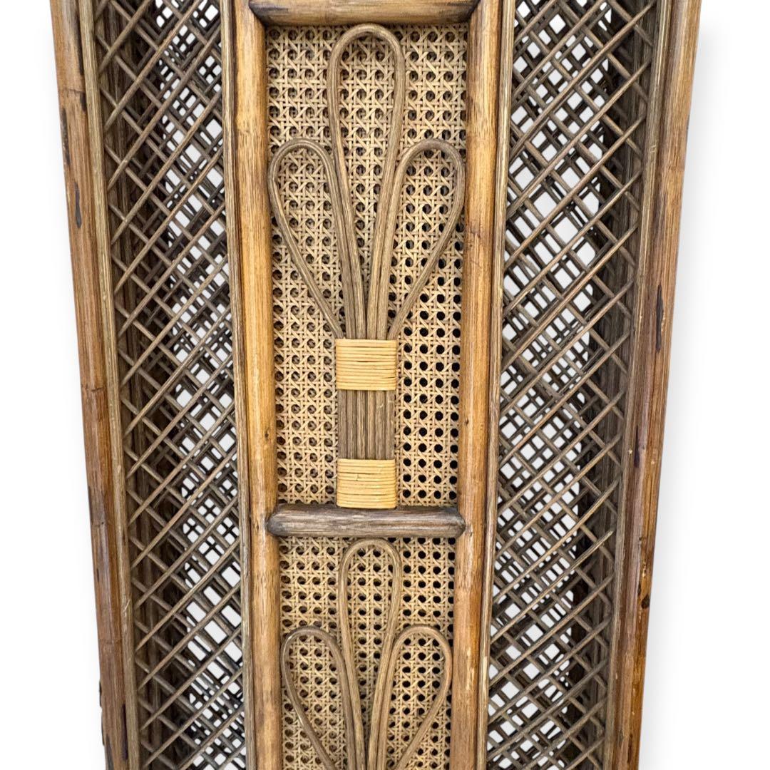 ラタン パーテーション 籐家具 衝立 4連 昭和レトロ アンティーク 高さ137