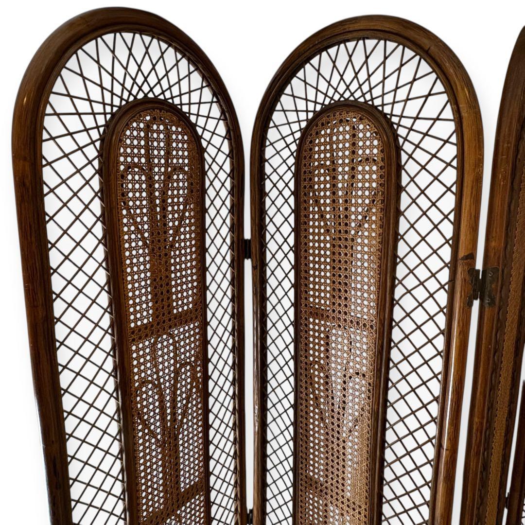 ラタン パーテーション 籐家具 衝立 4連 昭和レトロ アンティーク 高さ137