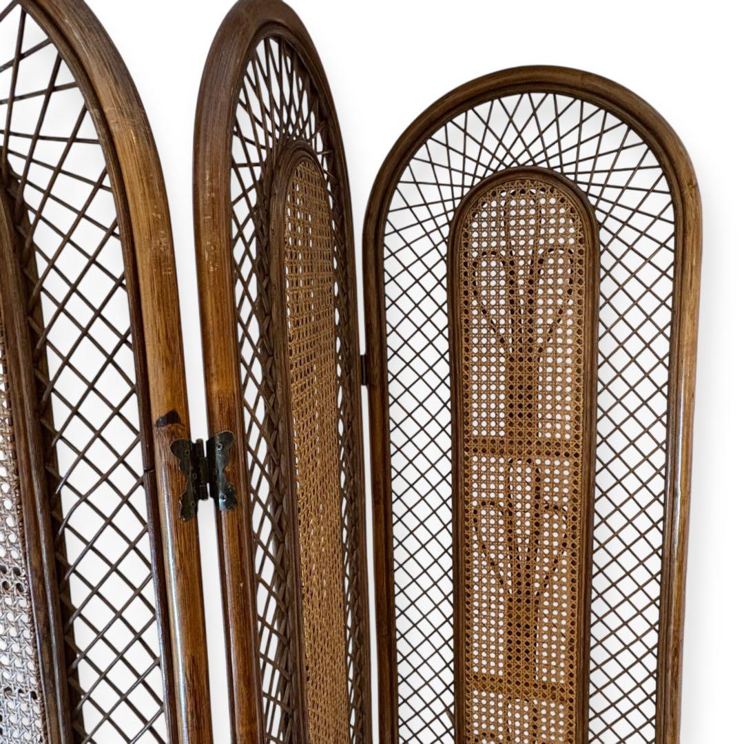 ラタン パーテーション 籐家具 衝立 4連 昭和レトロ アンティーク 高さ137