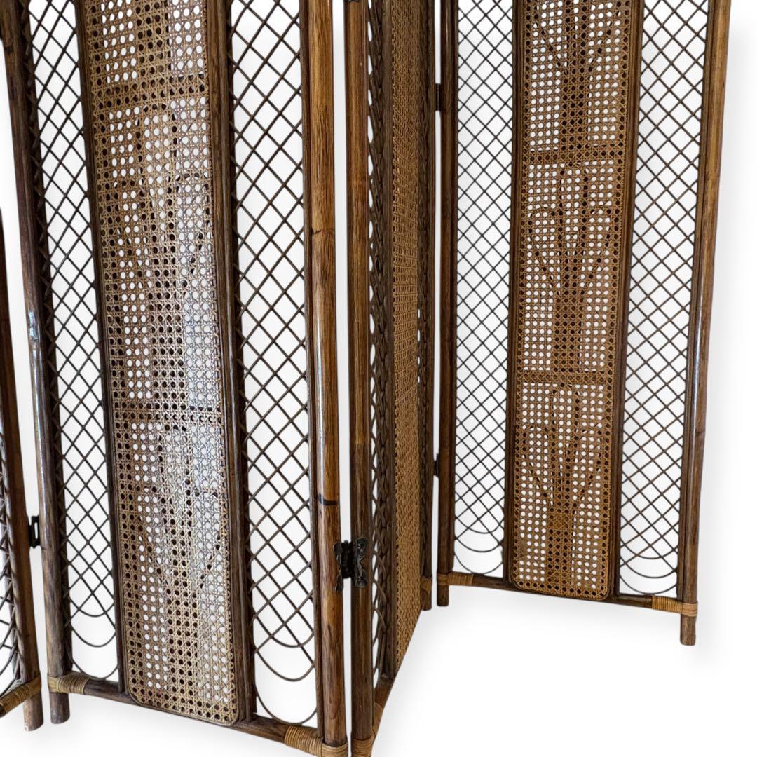 ラタン パーテーション 籐家具 衝立 4連 昭和レトロ アンティーク 高さ137