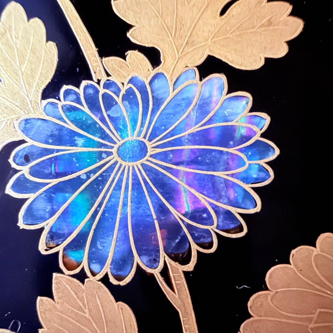 超限定12月31日20時迄‼️JAPAN輪島螺鈿蒔絵『菊づくし』四段重箱在銘重ね盆