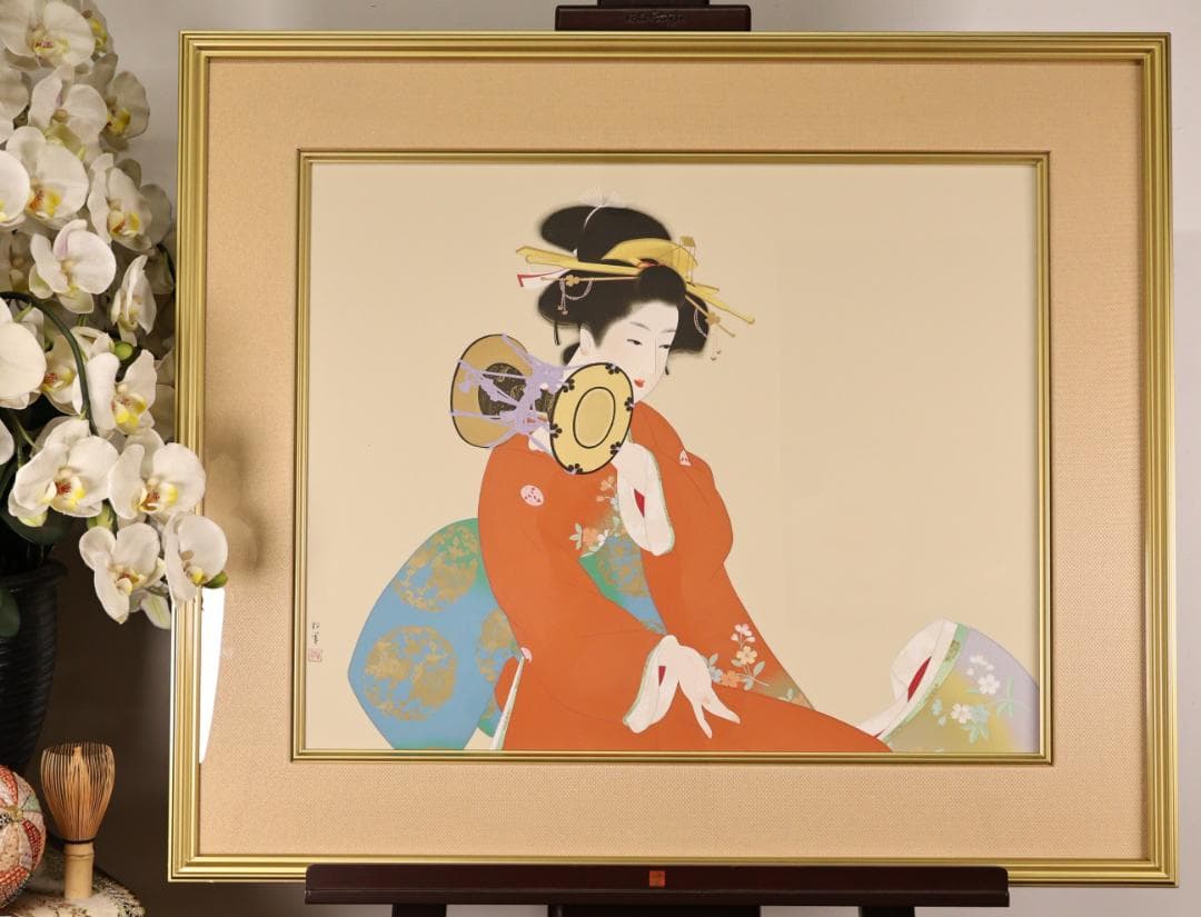 【真作】　上村松園 「 鼓の音 」　12号　H.C　シルクスクリーン　BK178