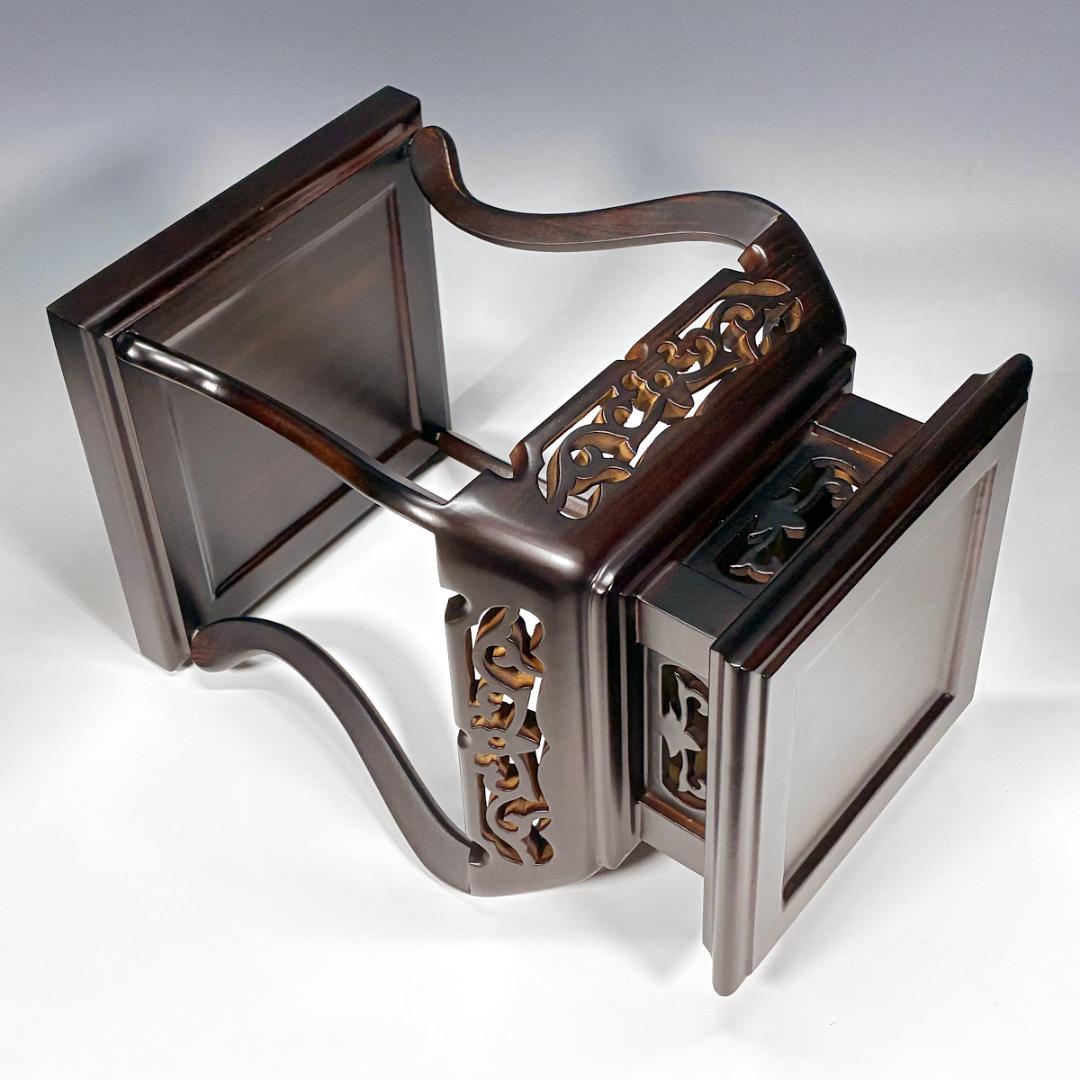 【高級】紫檀 透かし彫り 花台・香炉台・飾り台 茶道具