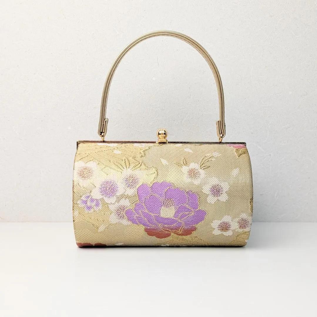 草履バッグセット 振袖 帯地 金 ゴールド 牡丹 フリーサイズ w48-4