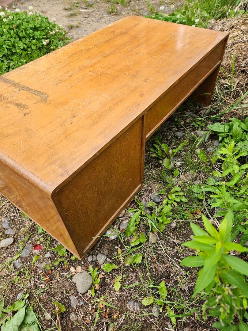 日本のアンティーク 文机 飾り台 抽斗 勉強机 座卓 木製 昭和レトロ 古家具