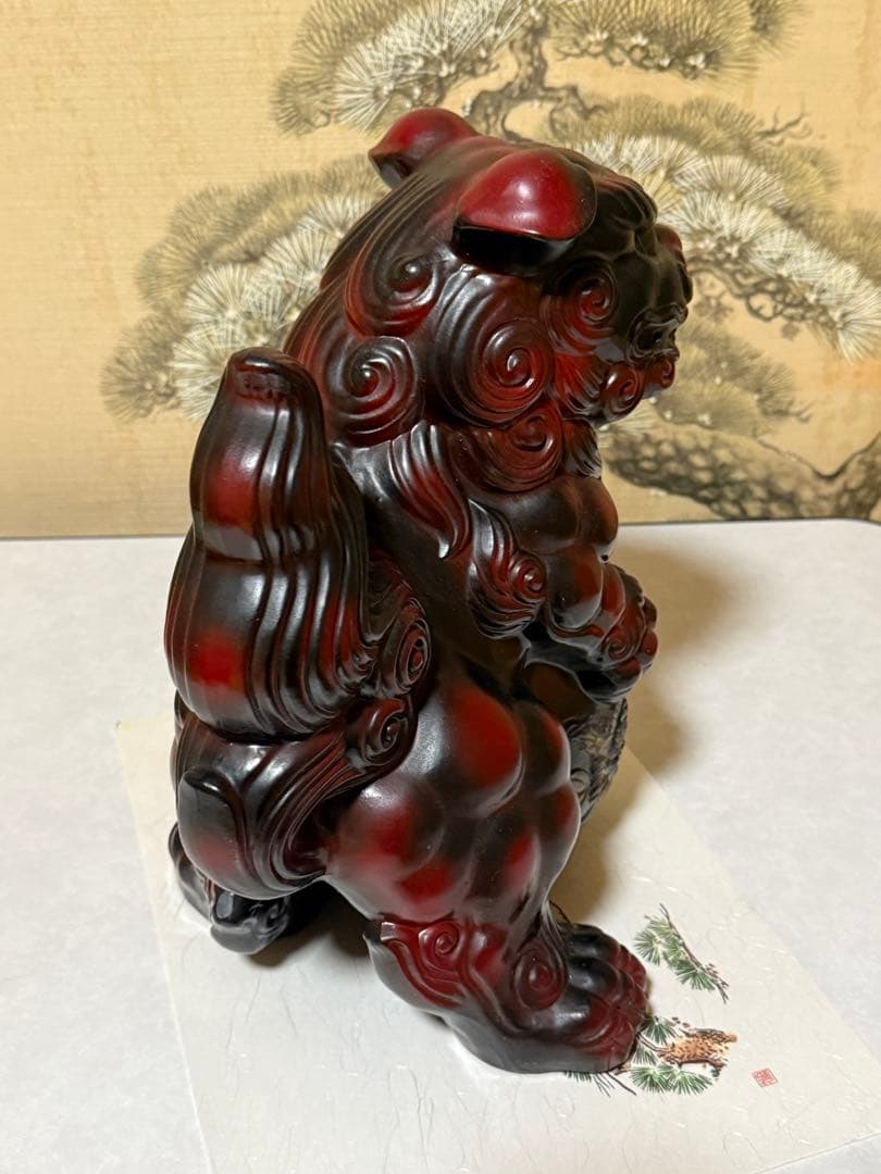 アンティーク 赤唐獅子 栄寿作 高さ33㎝ 陶器製