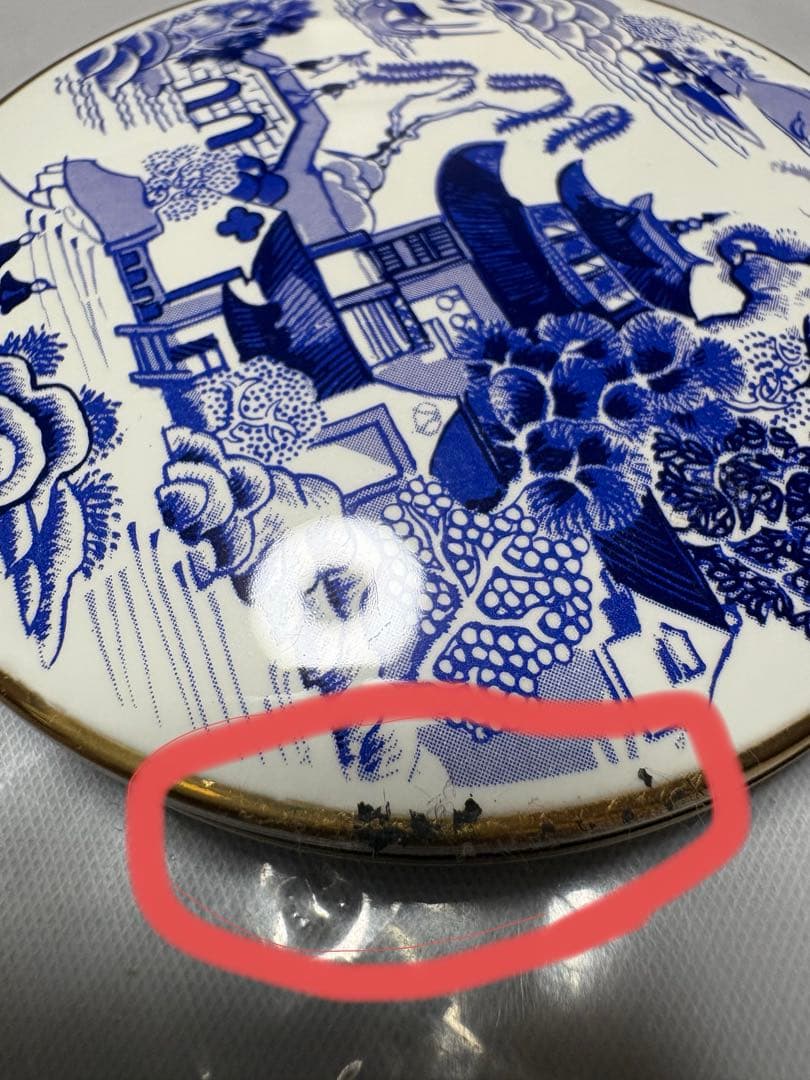 青と白の風景画 コンパクトミラー 陶芸