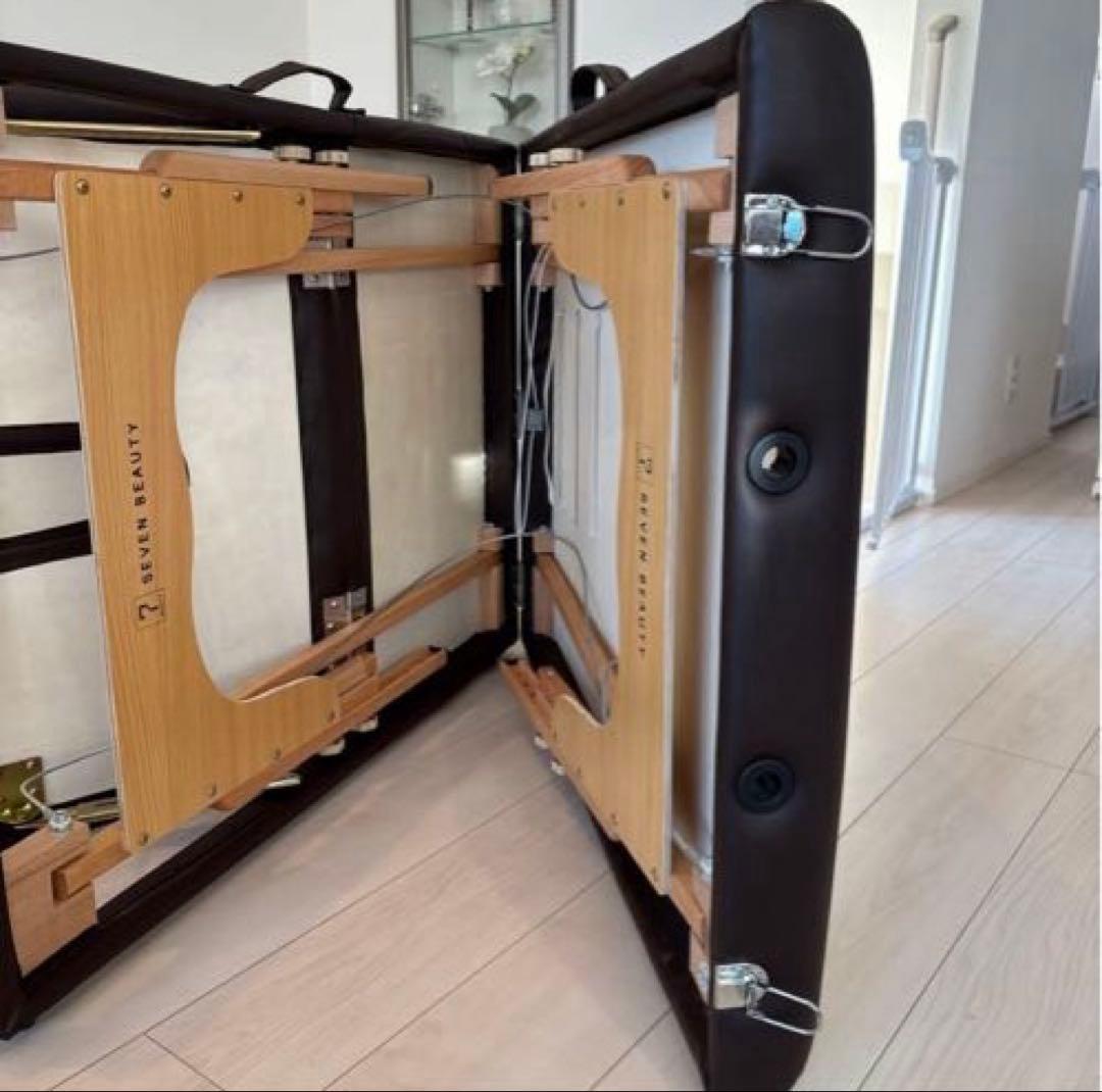 折りたたみ マッサージベッド 木製ダークブラウン スツール ブラウン丸椅子付き