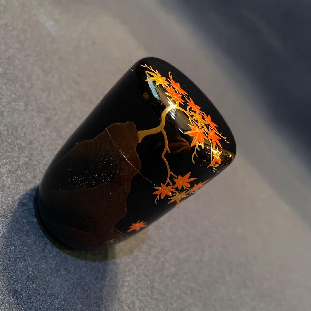 【竹内 幸斎】(造)『紅葉蒔絵の細棗』共箱　※美品 茶道具「棗」