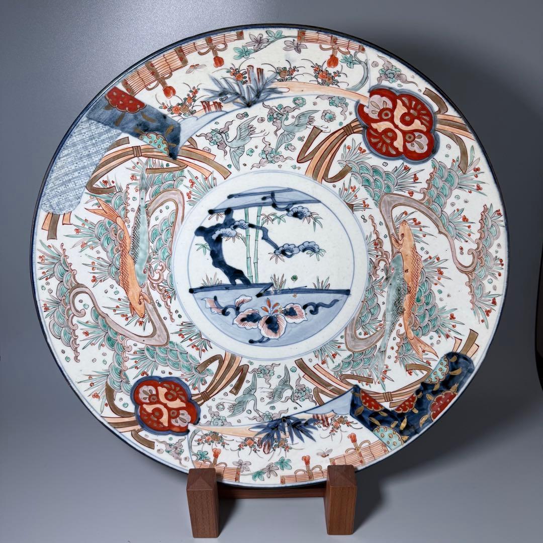 古伊万里　色絵鯉文様大皿　一尺五寸　45cm以上　圧倒的存在感！　送料込み