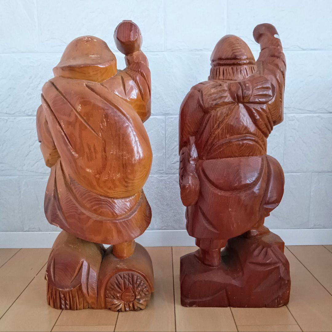 七福神 恵比寿様 大黒天様 縁起物 木彫り 木製 置物　打ち出の小槌 米俵
