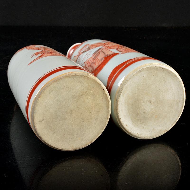 えびいち　赤絵山水人物文　徳利　猪口　一對　時代箱　M　R5942