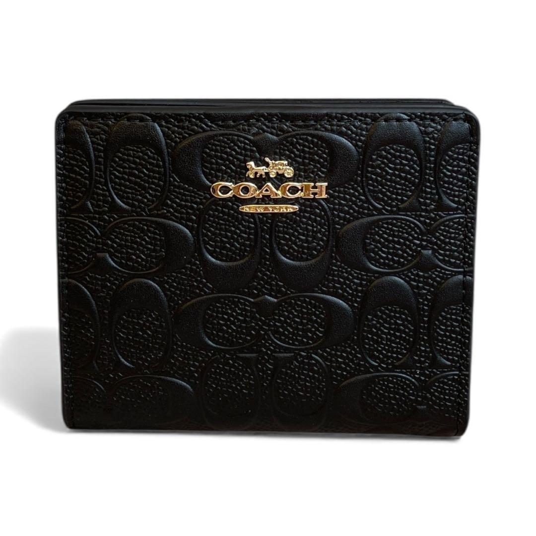 【新品・箱/袋/タグ付】COACH 折り財布　ブラック　二つ折り財布　レザー