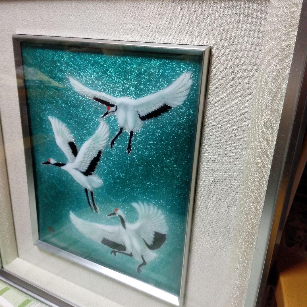 美品　鶴の陶板画