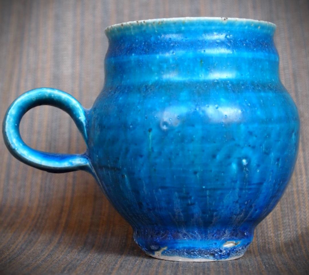 人気作家★金澤尚宜★うねうね青マグカップ★あよお