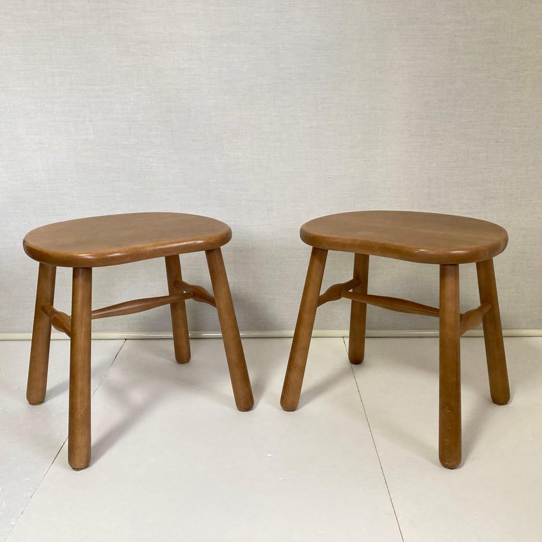 カリモク スツール チェア 椅子 置物台 ナチュラル 2脚 木製 家具 レトロ