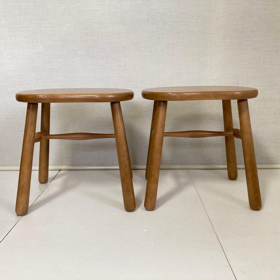 カリモク スツール チェア 椅子 置物台 ナチュラル 2脚 木製 家具 レトロ