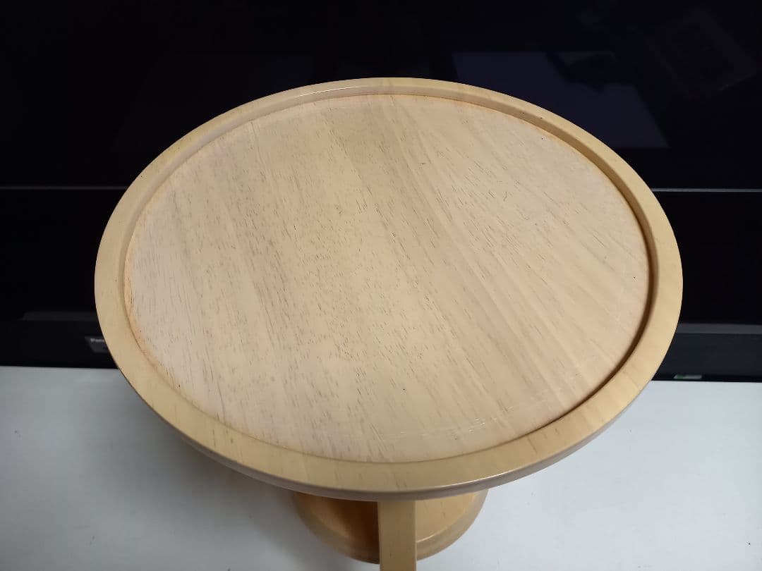 広松木工　スピンスツール　ミルクナチュラル　ウッド　チェック柄　クッション