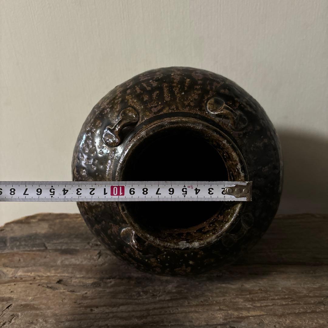 古丹波壷(江戸時代頃) 飴釉葉茶壺　古道具　古備前　古信楽　検:李朝　呂宋壷