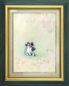 油絵 菅家令子 絵 絵画 インテリア F3-051621 可愛い子猫と女の子
