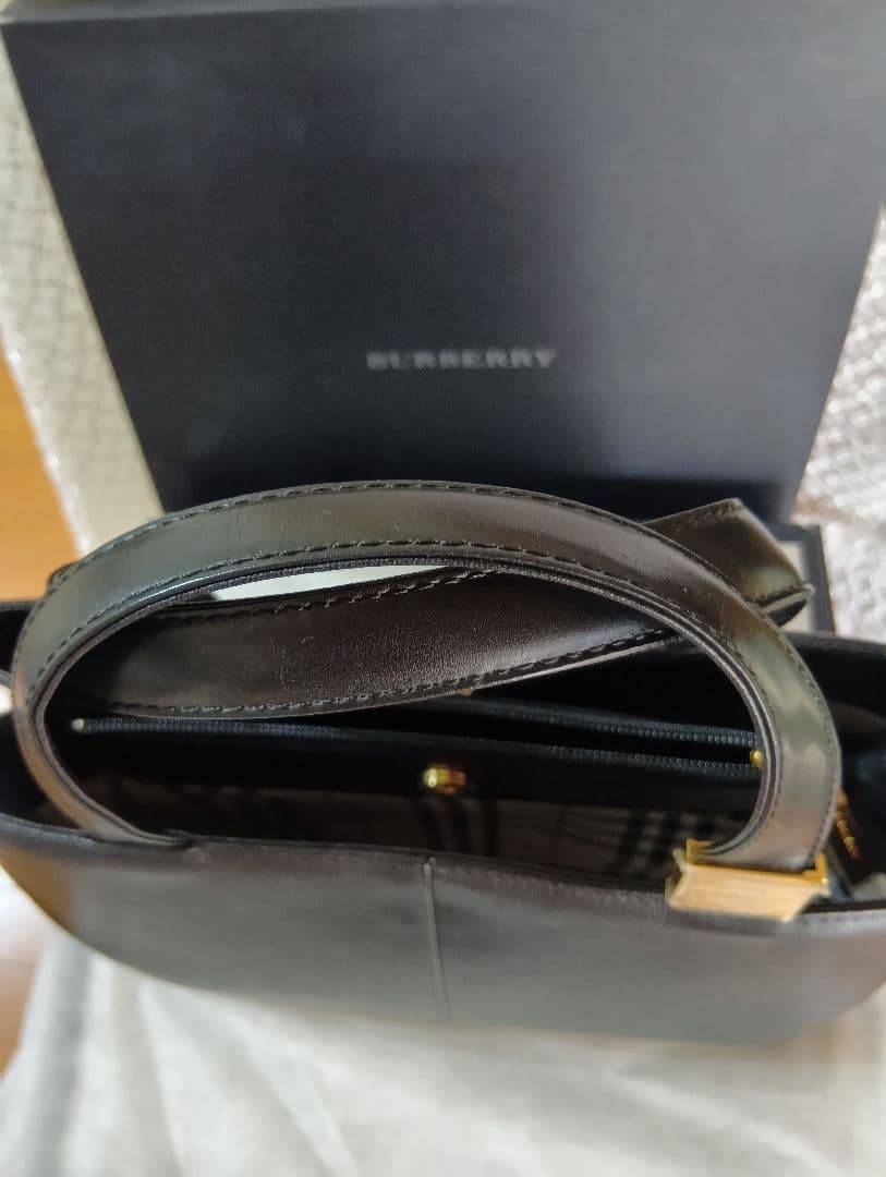 バーバリー レザー トートバッグ ノバチェック 金属金具 ブラック 黒