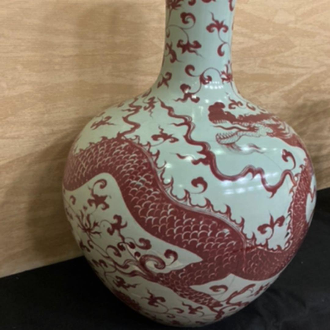 五爪献上龍　辰砂天球大花瓶　高さ75㎝