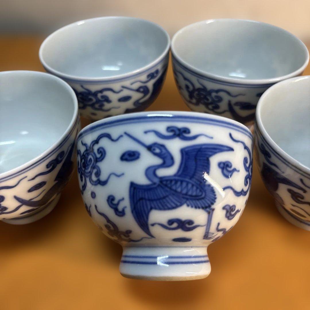 茶道具 京焼　華中亭道八製 染付青花茶碗 5点セット